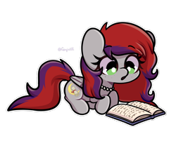 Size: 1352x1086 | Tagged: safe, imported from derpibooru, oc, oc only, oc:evening prose, pegasus, pony, book, chibi, female, freckles, jewelry, mare, necklace, pearl necklace, reading, simple background, solo, transparent background