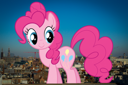 Size: 1920x1277 | Tagged: safe, artist:reginault, artist:thegiantponyfan, imported from derpibooru, pinkie pie, earth pony, pony, amsterdam, female, giant pinkie pie, giant pony, giant/macro earth pony, giantess, highrise ponies, irl, macro, mare, mega giant, netherlands, photo, ponies in real life