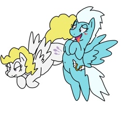 Size: 400x400 | Tagged: safe, artist:kushina13, imported from derpibooru, fleetfoot, surprise, pegasus, pony, adoraprise, angry, blushing, cute, diafleetes, duo, emotions, female, fleetfoot can fly, flying, g1, g1 to g4, g4, generation leap, mare, silly, simple background, surprise can fly, surprise is not amused, tongue out, unamused, varying degrees of want, white background