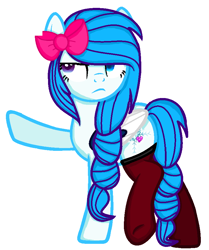 Size: 744x890 | Tagged: safe, artist:yulianapie26, imported from derpibooru, oc, oc only, pegasus, pony, base used, bow, clothes, female, frown, hair bow, heterochromia, mare, pegasus oc, raised hoof, simple background, socks, solo, stockings, thigh highs, unamused, white background, wings