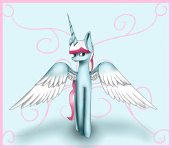 Size: 2640x2272 | Tagged: safe, artist:maneblue, imported from derpibooru, oc, oc only, alicorn, pony, abstract background, alicorn oc, female, horn, mare, solo, spread wings, wings