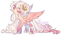 Size: 3213x1863 | Tagged: safe, artist:88yanapro88, imported from derpibooru, oc, oc only, pegasus, pony, eye scar, laurel wreath, one eye closed, pegasus oc, raised hoof, scar, simple background, transparent background, wings, wink