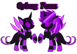 Size: 1700x1200 | Tagged: safe, artist:galeemlightseraphim, imported from derpibooru, oc, oc only, changeling, robot, changeling oc, duo, purple changeling, raised hoof, simple background, transparent background