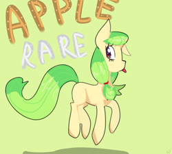 Size: 1200x1080 | Tagged: artist needed, safe, artist:kerywho, imported from derpibooru, oc, oc only, oc:apple rare, oc:applerare, earth pony, pony, ask apple rare, earth pony oc, female, green background, looking back, one ear down, simple background, solo, tongue out