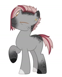 Size: 1400x1730 | Tagged: safe, artist:inarimayer, imported from derpibooru, oc, oc only, earth pony, pony, colored hooves, ear piercing, earring, earth pony oc, jewelry, male, one eye closed, piercing, raised hoof, simple background, solo, stallion, white background, wink