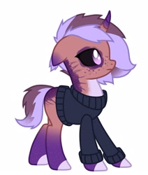 Size: 1400x1650 | Tagged: safe, artist:inarimayer, imported from derpibooru, oc, oc only, pony, unicorn, black sclera, clothes, colored hooves, freckles, horn, simple background, solo, unicorn oc, white background