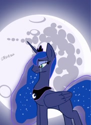 Size: 1280x1767 | Tagged: safe, artist:sarahthefox97, imported from derpibooru, princess luna, alicorn, pony, crying, female, mare in the moon, moon, night, sad, signature, solo