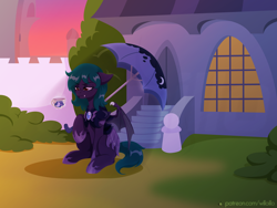 Size: 1600x1200 | Tagged: safe, artist:willoillo, imported from derpibooru, oc, oc only, bat pony, pony, armor, canterlot, coffee, commission, female, guard, guardsmare, mare, night guard, night guard armor, royal guard, tired, umbrella