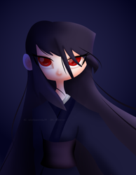 Size: 4277x5500 | Tagged: safe, artist:windywendy29, derpibooru exclusive, imported from derpibooru, oc, oc only, oc:stalker-chan, ghost, human, undead, clothes, female, humanized, humanized oc, kimono (clothing), red eyes, solo