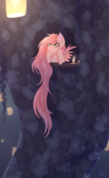 Size: 2003x3275 | Tagged: safe, artist:elektra-gertly, imported from derpibooru, fluttershy, pegasus, pony, candle, long mane, solo, waiting