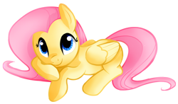 Size: 1600x942 | Tagged: safe, artist:grimtalesreaper, imported from derpibooru, fluttershy, pegasus, pony, cute, female, hnnng, lying down, mare, shyabetes, simple background, smiling, solo, transparent background, wrong eye color