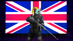 Size: 2560x1440 | Tagged: safe, artist:equeenart, imported from derpibooru, oc, oc:scarlettwinkle, anthro, 3d, awp, counter-strike: global offensive, england, female, flag, gift art, gun, pose, rifle, s.a.s, sniper rifle, weapon