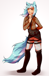 Size: 1280x1966 | Tagged: safe, artist:pledus, imported from derpibooru, lyra heartstrings, human, pony, attack on titan, clothes, crossover, eared humanization, female, humanized, simple background, solo, tail, tailed humanization, white background