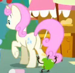 Size: 400x392 | Tagged: safe, imported from derpibooru, screencap, twinkleshine, pony, unicorn, season 9, the big mac question, spoiler:s09, apple, butt, cropped, food, plot