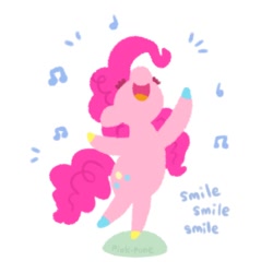 Size: 600x600 | Tagged: safe, artist:pink-pone, imported from derpibooru, pinkie pie, earth pony, pony, music notes, open mouth, simple background, smile smile smile, solo, white background