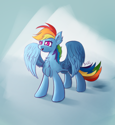 Size: 1049x1138 | Tagged: safe, artist:tyleks, imported from derpibooru, rainbow dash, pegasus, pony, chest fluff, cute, dashabetes, ear fluff, female, full body, mare, open mouth, open smile, simple background, smiling, solo, spread wings, wings