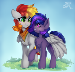 Size: 1728x1641 | Tagged: safe, artist:shinizavr, imported from derpibooru, oc, pegasus, pony, unicorn, blushing, smiling