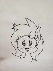 Size: 1280x1707 | Tagged: safe, artist:wafflecakes, oc, oc only, bat pony, pony, fangs, monochrome, open mouth, simple background, smiling, traditional art