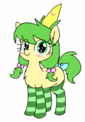 Size: 1280x1832 | Tagged: safe, artist:wafflecakes, oc, oc only, original species, plant pony, pony, blushing, clothes, corn, food, lowres, plant, simple background, smiling, socks, white background