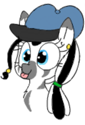 Size: 531x777 | Tagged: safe, artist:wafflecakes, oc, oc only, oc:carjack, zebra, hat, lowres, simple background, smiling, tongue out, white background