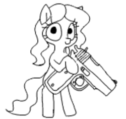 Size: 936x883 | Tagged: safe, artist:wafflecakes, oc, oc only, earth pony, pony, gun, lowres, monochrome, simple background, weapon