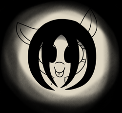 Size: 1280x1185 | Tagged: safe, artist:wafflecakes, oc, oc only, pony, monochrome, smiling, spooky, tongue out