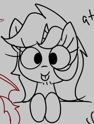 Size: 648x854 | Tagged: safe, artist:wafflecakes, lyra heartstrings, pony, unicorn, monochrome, simple background, smiling, tongue out