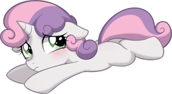 Size: 1576x866 | Tagged: safe, artist:pestil, imported from ponybooru, sweetie belle, pony, unicorn, blushing, embarrassed, female, filly, foal, simple background, solo, transparent background