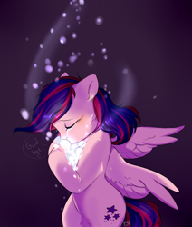 Size: 1280x1511 | Tagged: safe, artist:pledus, imported from derpibooru, oc, oc only, pegasus, pony, bubble, commission, crying, eyes closed, female, pegasus oc, sad, solo, wings, ych result