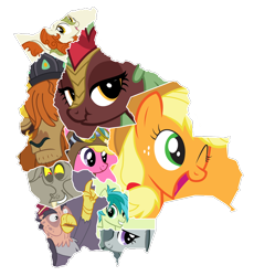 Size: 1000x1089 | Tagged: safe, artist:jojodidu, edit, imported from derpibooru, screencap, applejack, autumn blaze, cherry berry, cinder glow, discord, grampa gruff, marble pie, prince rutherford, sandbar, summer flare, draconequus, earth pony, griffon, kirin, pony, yak, beni, bolivia, chuquisaca, clothes, cochabamba, collage, cowboy hat, departaments, hat, la paz, map, map of bolivia, one eye closed, oruro, pando, ponies as regions, potosí, santa cruz (bolivia), simple background, smiling, tarija, transparent background