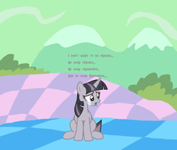 Size: 1708x1448 | Tagged: safe, artist:estories, artist:wardex101, edit, imported from derpibooru, twilight sparkle, alicorn, pony, chaos, crying, depressed, discorded, discorded landscape, discorded twilight, female, lonely, sad, solo, text, twilight sparkle (alicorn), twilight tragedy