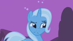 Size: 1280x720 | Tagged: safe, imported from derpibooru, screencap, trixie, pony, unicorn, boast busters, season 1, female, frown, mare, solo, teeth