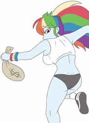 Size: 2100x2900 | Tagged: safe, artist:sumin6301, imported from derpibooru, rainbow dash, equestria girls, ass, breasts, butt, clothes, female, looking back, money bag, shoes, simple background, socks, solo, white background, wristband