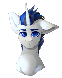 Size: 1600x2000 | Tagged: safe, artist:lazymishel, imported from derpibooru, oc, oc only, oc:skyline, pony, unicorn, fallout equestria, balefire blues, blue eyes, bust, colored pupils, ear fluff, fallout equestria: guise of chaos, female, horn, mare, one ear down, paragon, simple background, solo, transparent background, unicorn oc