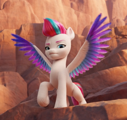 Size: 628x594 | Tagged: safe, imported from derpibooru, screencap, zipp storm, pegasus, pony, spoiler:my little pony: a new generation, colored wings, cropped, female, g5, hooves, mare, my little pony: a new generation, raised hoof, solo, spread wings, standing, wings