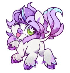 Size: 824x862 | Tagged: safe, artist:yokokinawa, imported from derpibooru, oc, oc:silverjohn, unicorn, butt, chibi, curved horn, horn, leonine tail, plot, simple background, tail, tongue out, unicorn oc, white background, wingding eyes