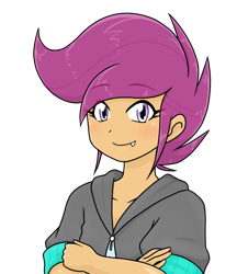 Size: 640x740 | Tagged: safe, alternate version, artist:batipin, imported from derpibooru, scootaloo, equestria girls, crossed arms, cute, cute little fangs, cutealoo, fangs, female, multiple variants, simple background, solo, transparent background