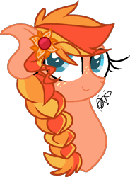 Size: 592x805 | Tagged: safe, artist:gallantserver, imported from derpibooru, oc, oc:sunflower pippin, pony, bust, female, flower, flower in hair, magical lesbian spawn, mare, offspring, parent:applejack, parent:sunset shimmer, parents:appleshimmer, portrait, simple background, solo, transparent background