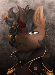 Size: 1560x2100 | Tagged: safe, artist:tekggd, imported from derpibooru, oc, oc only, oc:fulgent focus, kirin, equestria at war mod, bust, clothes, male, portrait, solo, steampunk