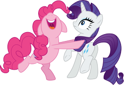 Size: 4360x3000 | Tagged: safe, artist:cloudy glow, imported from derpibooru, pinkie pie, rarity, earth pony, pony, unicorn, pinkie pride, .ai available, bipedal, butt, nose in the air, open mouth, plot, simple background, transparent background, vector