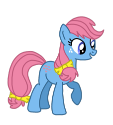 Size: 633x698 | Tagged: safe, artist:mattiedrawsponies, imported from derpibooru, earth pony, pony, bow, bow tie (g1), cute, female, freckles, g1, g1 to g4, g4, generation leap, mare, open mouth, open smile, raised hoof, raised leg, simple background, smiling, tieabetes, transparent background, vector