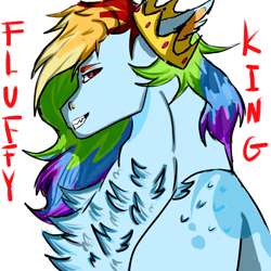 Size: 2400x2400 | Tagged: safe, artist:captainloafnugget, imported from derpibooru, rainbow dash, pegasus, pony, chest fluff, crown, female, jewelry, regalia, simple background, solo, white background