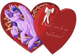 Size: 3508x2480 | Tagged: safe, artist:ardilya, imported from derpibooru, twilight sparkle, alicorn, pony, candies, commission, cute, digital art, heart, heart eyes, holiday, simple background, solo, twilight sparkle (alicorn), valentine, valentine's day, white background, wingding eyes, ych example, your character here