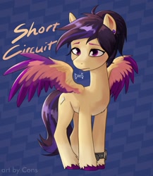 Size: 2480x2860 | Tagged: safe, artist:pwnagespartan, imported from derpibooru, oc, oc only, oc:short circuit, pegasus, pony, colored wings, female, multicolored wings, pegasus oc, solo, spread wings, wings