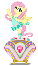 Size: 774x1348 | Tagged: safe, artist:cheerful9, imported from derpibooru, fluttershy, pegasus, pony, a royal problem, arabesque, arms spread out, ballerina, ballet, ballet slippers, clothes, cute, dress, flower, flutterina, music box, pose, shyabetes, standing, standing on one leg, tutu