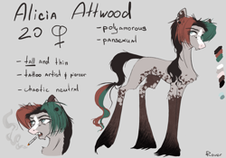 Size: 2388x1668 | Tagged: safe, artist:rover, artist:rrrover, imported from derpibooru, oc, oc:alicia attwood, earth pony, pony, reference sheet, smoking