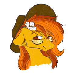 Size: 1899x1873 | Tagged: safe, artist:rover, artist:rrrover, imported from derpibooru, oc, earth pony, pony, bust, cowboy hat, flower, flower in hair, glasses, hat, portrait, solo