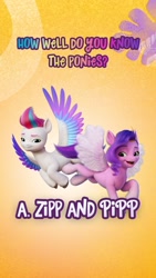 Size: 750x1334 | Tagged: safe, imported from derpibooru, pipp petals, zipp storm, pegasus, pony, confident, female, flying, g5, instagram, instagram story, looking back, my little pony: a new generation, official, royalty, siblings, sisters, smiling