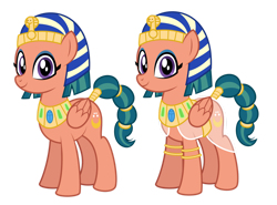 Size: 1280x945 | Tagged: safe, artist:aleximusprime, imported from derpibooru, somnambula, cobra, pegasus, snake, fanfic:let my ponies go, flurry heart's story, alternate design, alternate hairstyle, bracelet, egyptian, egyptian headdress, egyptian pony, female, future, glowpaz, jewelry, looking at you, mare, necklace, nemes headdress, new design, older, older somnambula, simple background, smiling, solo, transparent background