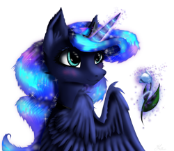 Size: 1280x1111 | Tagged: safe, artist:lunarmoonponi, imported from derpibooru, princess luna, alicorn, pony, bust, cute, flower, magic, simple background, solo, telekinesis, transparent background